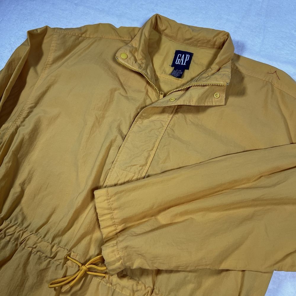 Vintage GAP Yellow Nylon Windbreaker Anorak Jacket Large Drawstring Waist Zip Up